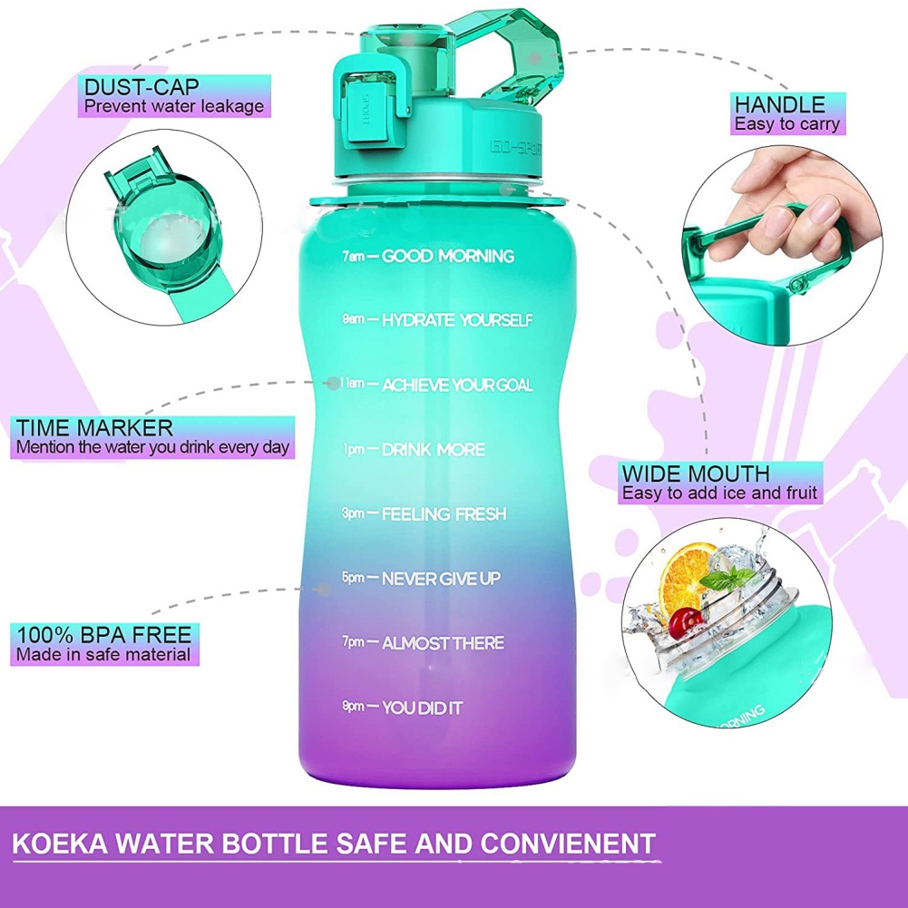 Botol Air Portabel Kapasitas Besar 2l Bahan Plastik Warna Gradien Dengan Sedotan Untuk Olahraga Outdoor