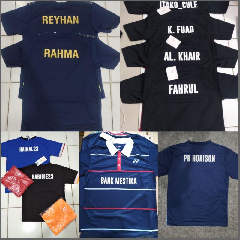 Sablon nama / Biaya Pasang Nama Badminton Bulutangkis Sepakbola Voli / Custom Name Nomor Sponsor Logo Bendera (Belum termasuk kaos)