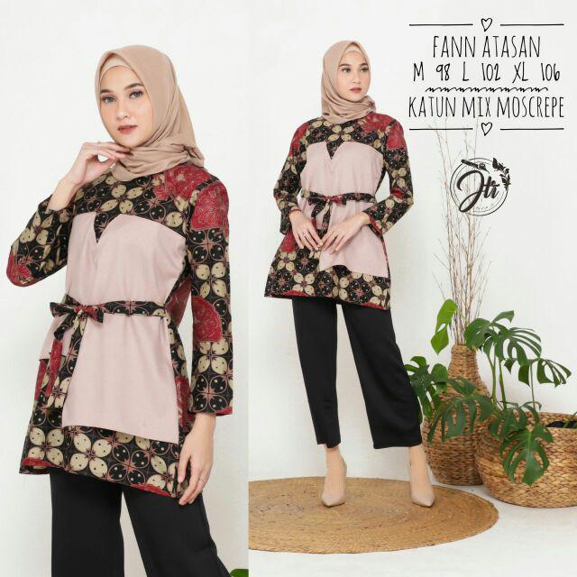 tey-17 Batik wanita ASJ SA HRB026 Kenongo Kemeja Tosca Pendek-Blouse fann 3