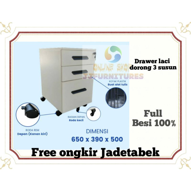 laci dorong besi 3 susun serbaguna