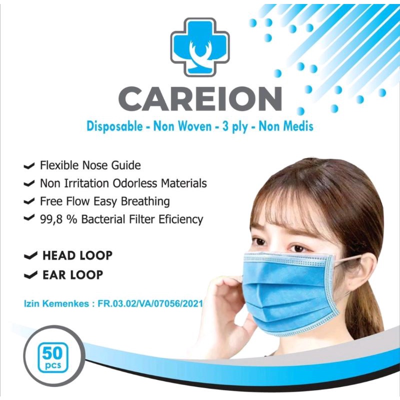 Masker Earloop 3PLY isi 50 pcs Biru