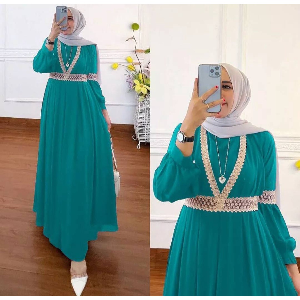 Gamis salshabila gamis terbaru 2022 gamis syar'i ceruty babydoll renda gamis syar'i jumbo gamis modi