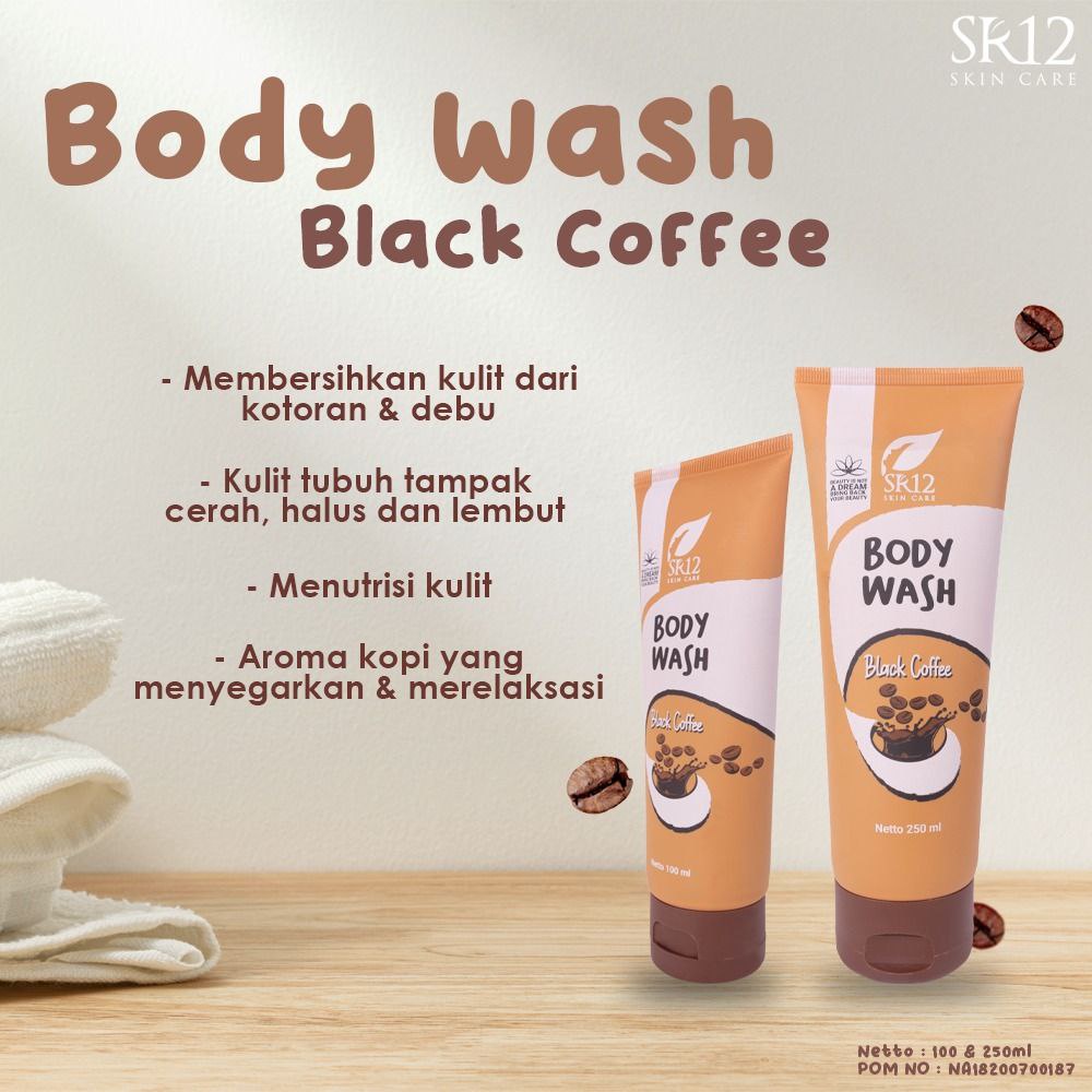 BODY WASH BLACK COFFEE SR12 | SABUN MANDI CAIR | SABUN KOPI AMPUH MENGANGKAT SEL KULIT MATI BPOM