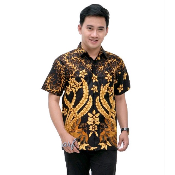 Kemeja Batik Pria Lengan Pendek Bahan Katun Motif Murai Gede