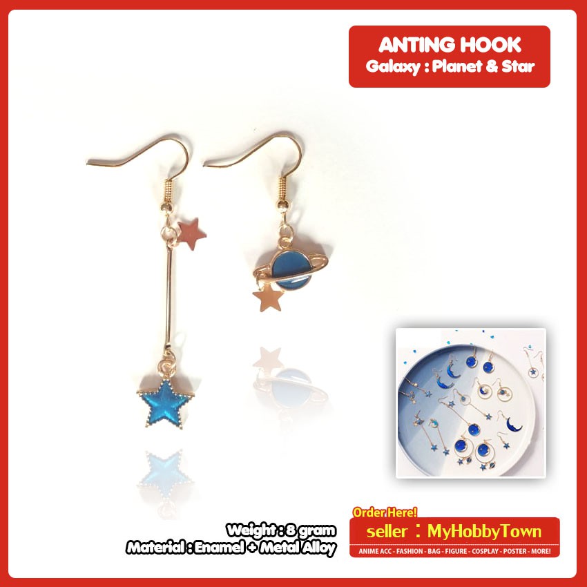 Anting Fashion Hook Earrings Galaxy Planet Star Bintang