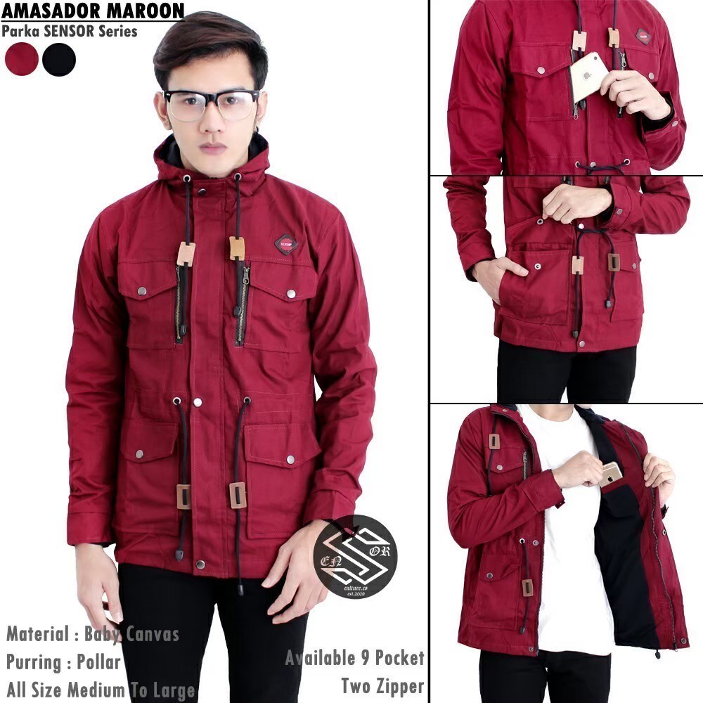 Jaket Pria Parka JAKET PARKA PRIA 9 POCKET SENSOR ORIGINAL AMASADOR / JAKET KANVAS FULL DAKRON TEBAL