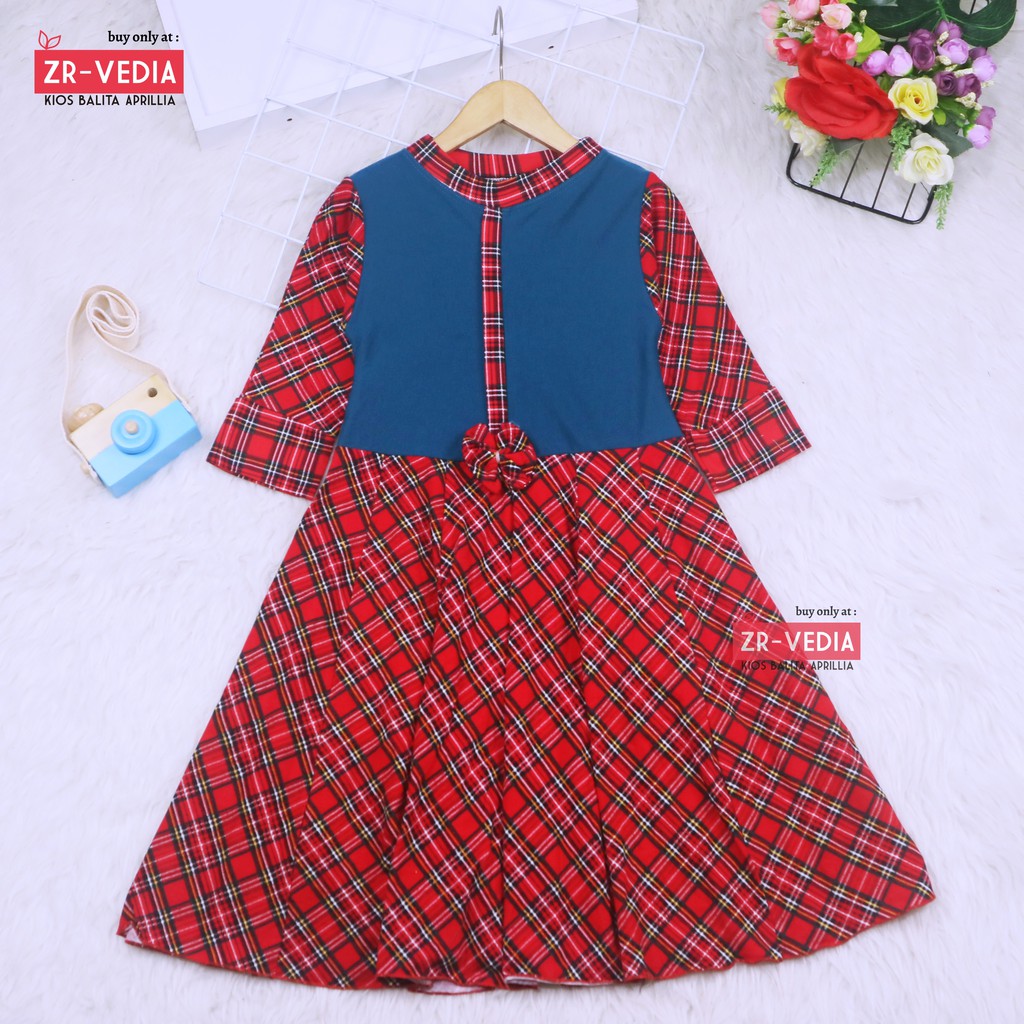 Dress Valencia 7-8 Tahun / Dres Anak Lengan Panjang Baju Anak Perempuan Murah Fashion Kids Cewek