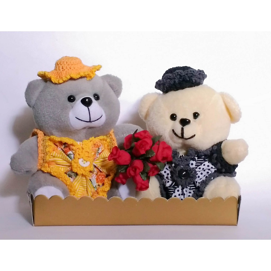 BONEKA TEDDY BEAR BERUANG MINI KREASI RAJUT - SET (2 PCS)