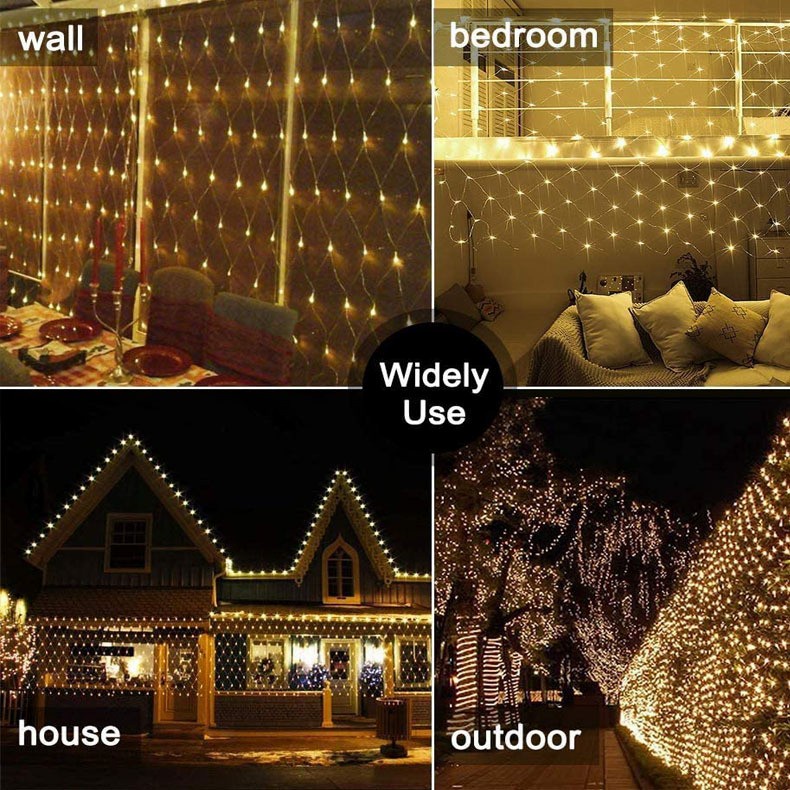 Lampu Jaring LED Warm White 3x2m Dekorasi Natal LED Tirai Lampu Malam