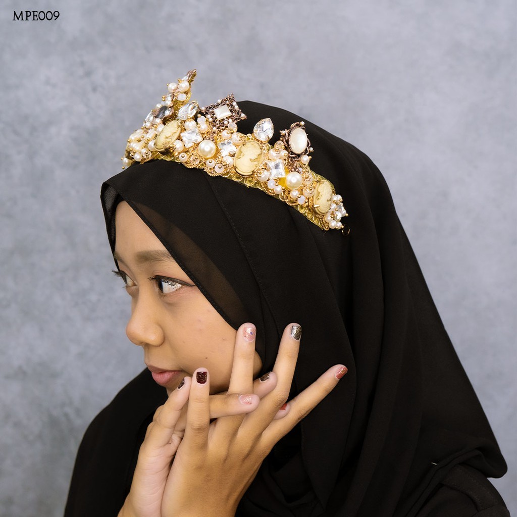 [PRODUK TERLARIS] MAHKOTA HIJAB BRIDAL FASHION PESTA SILVER PUTIH MPE009