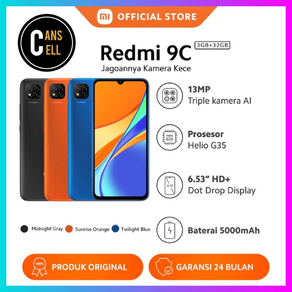 XIAOMI REDMI 9C RAM 3/32 DAN 4/64 FREE HEADSET JBL. GARANSI RESMI XIAOMI