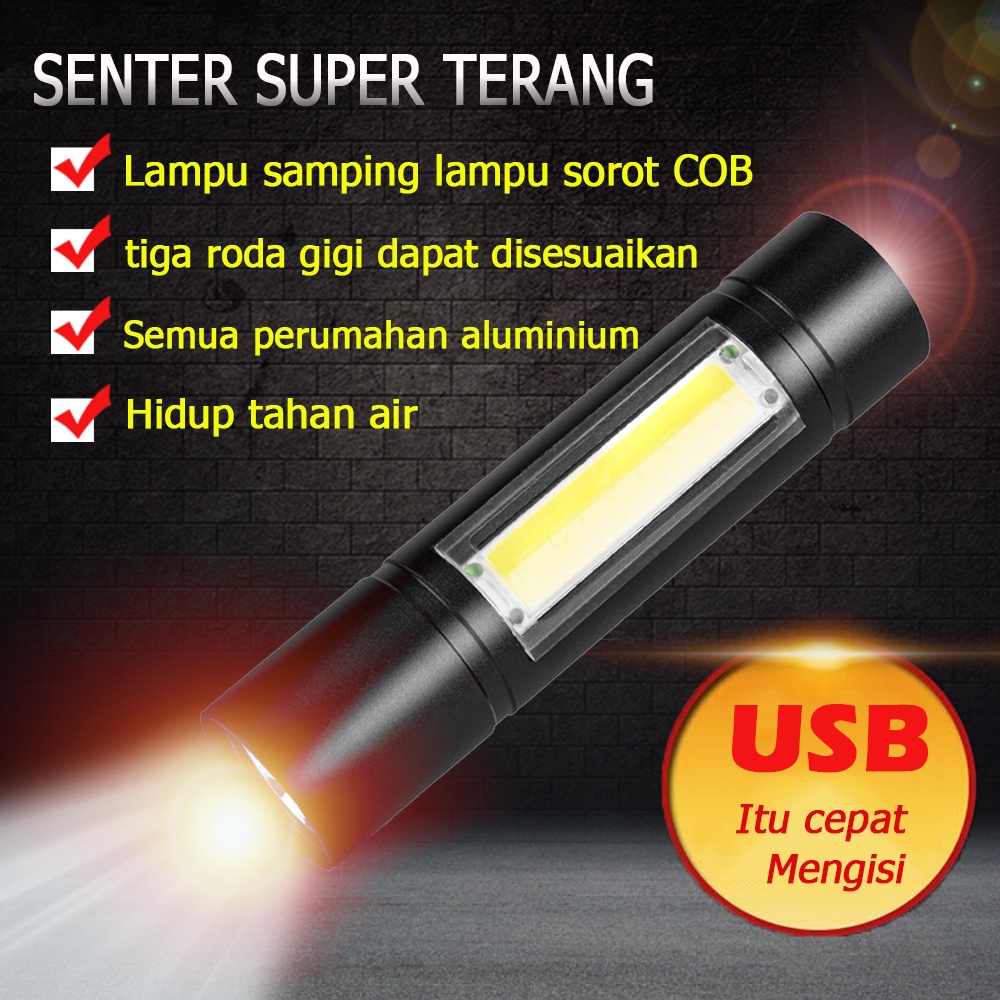 HB Senter Mini XPE COB Led Zoom Super Terang Swat Police Light Recharge