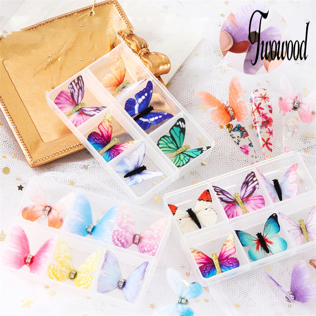 6 Pcs Simulasi Kupu-Kupu 3D Bahan Plastik Untuk Dekorasi Nail Art