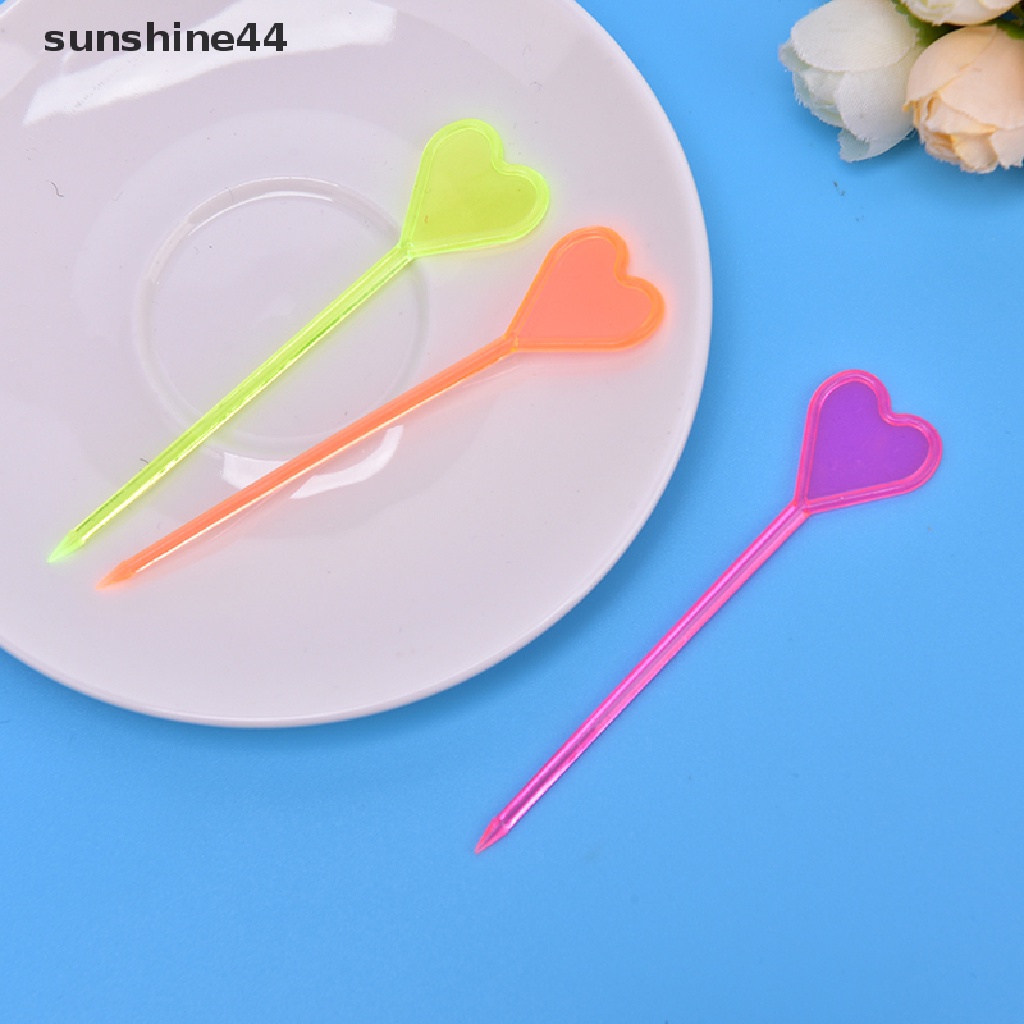 Sunshine 50pcs Garpu Buah / Dessert Sekali Pakai Bentuk Hati / Panah Bahan Plastik