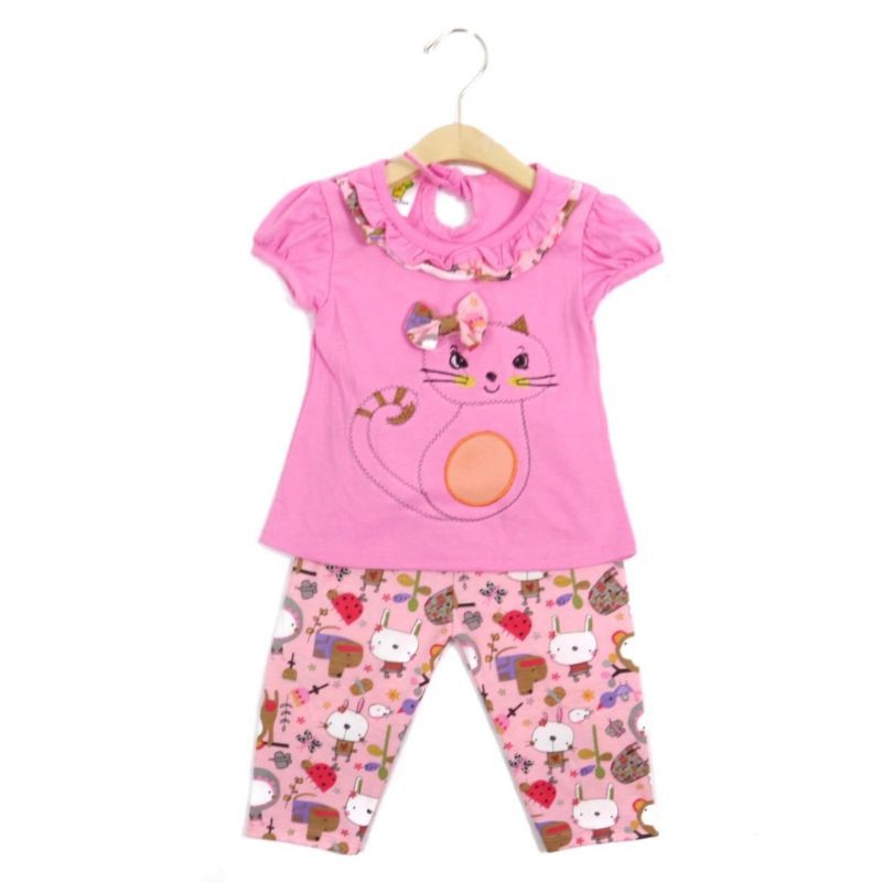 SETELAN FASHION PAKAIAN BAJU ANAK PEREMPUAN 1 TAHUN MOTIF MEOW CAT