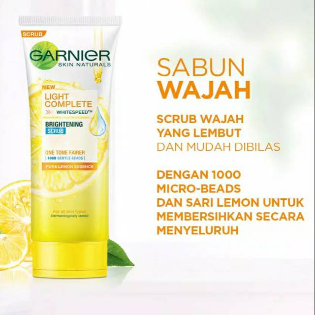 Facial FOAM / SCRUB Garnier Light BRIGHT Complete White Cleanser 100ml / 50ml - Facial Wash Kuning Pembersih Sabun Pencuci Cuci Wajah Muka Pemcuci