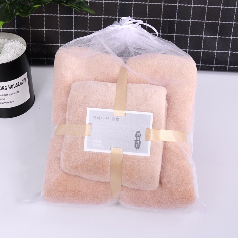 HANDUK MANDI SET 2 IN 1 PAKET 2 PCS SERAP AIR LEMBUT PREMIUM MICROFIBER CORAL FLEECE HANDUK MUKA