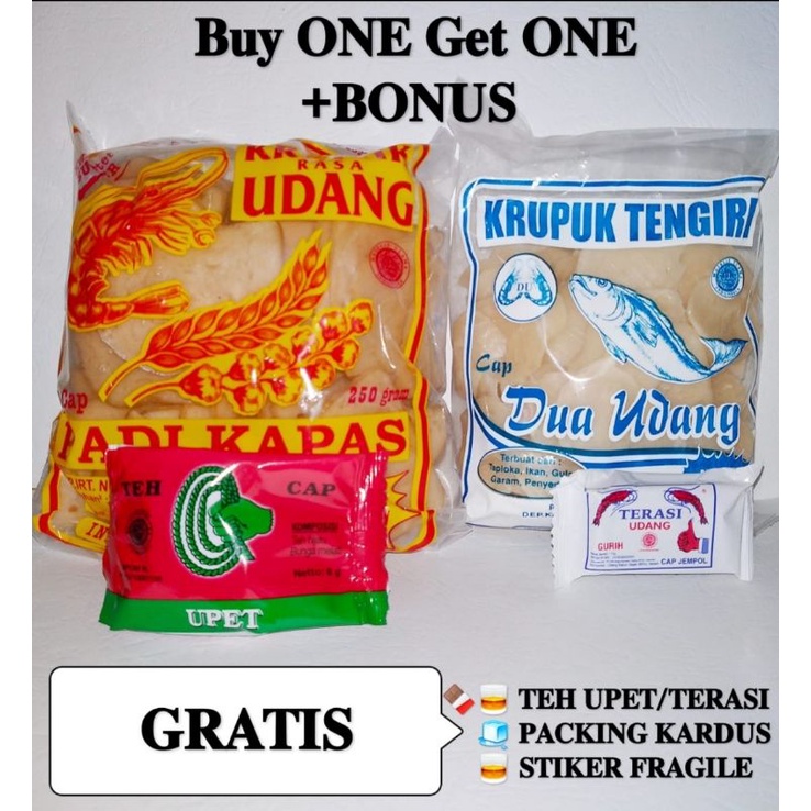 

BUY 1 GET 1 Krupuk Udang Sedang FREE Krupuk Ikan Tenggiri Dua Udang