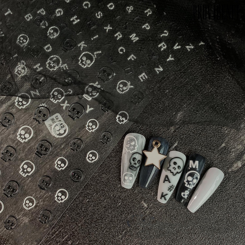 Providence Stiker Kuku 3d Motif Tengkorak / Huruf Untuk Nail Art Wanita