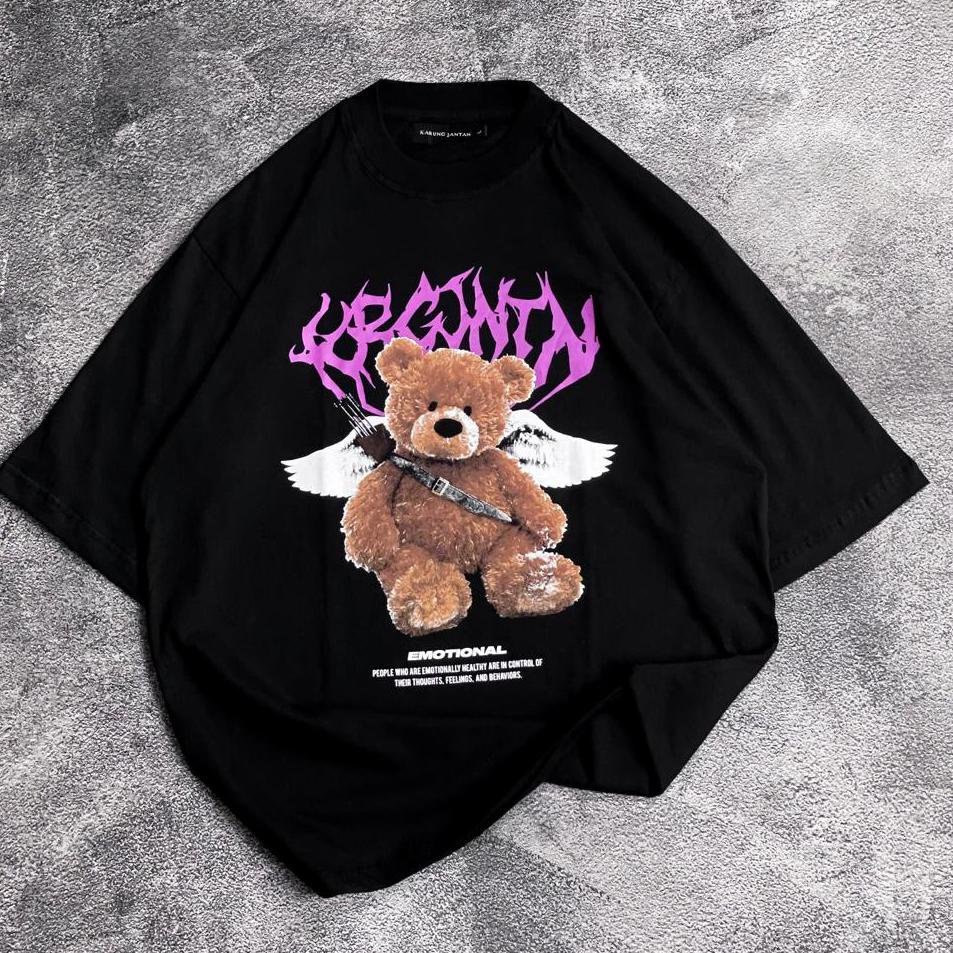 ((TERMURAH)) KAOS BEAR OVERSIZE ATASAN PRIA / WANITA PRINT KATUN BISA COD "BEAR BERSAYAP"