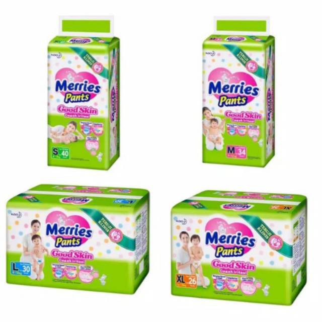 Popok Bayi Merries Pants Good Skin Merries  M34 Merries L30 Merries XL26, Popok Meris Popok Celana