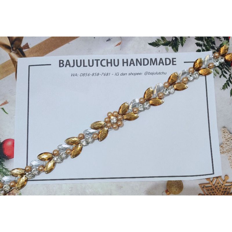 payet rangkai cokelat coklat coksu salur pinggang bunga tengah