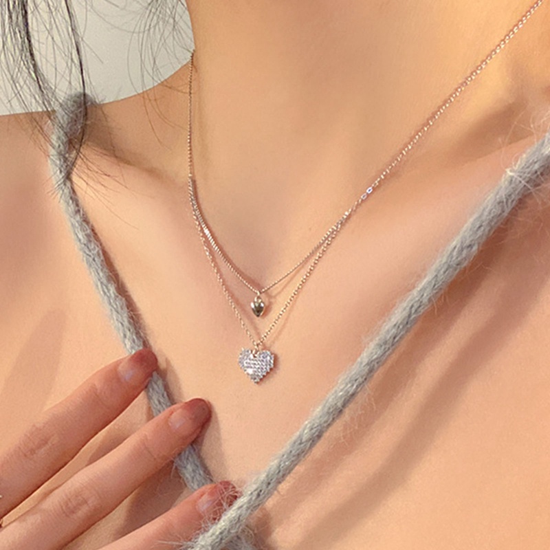 Kalung Sterling Silver 925 Dengan Liontin Hati Model Lapis Ganda Untuk Wanita