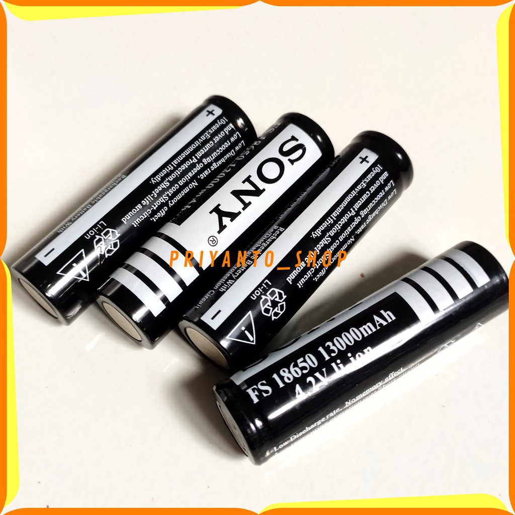 BATERAI BATRE SONY 13000mAh 18650 BATERAI SENTER POLICE SWAT ISI ULANG RATA TANPA KEPALA HITAM FREE BUBEL WARP