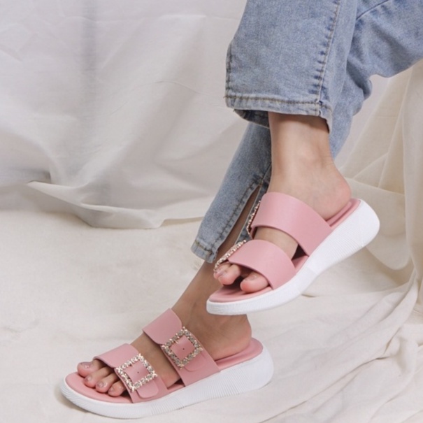 Sara Sara JOA Sandal Slop Wanita Kekinian Gesper Berlian Sendal Selop Cewek Sol Flatform Karet Sandal Wanita Terbaru