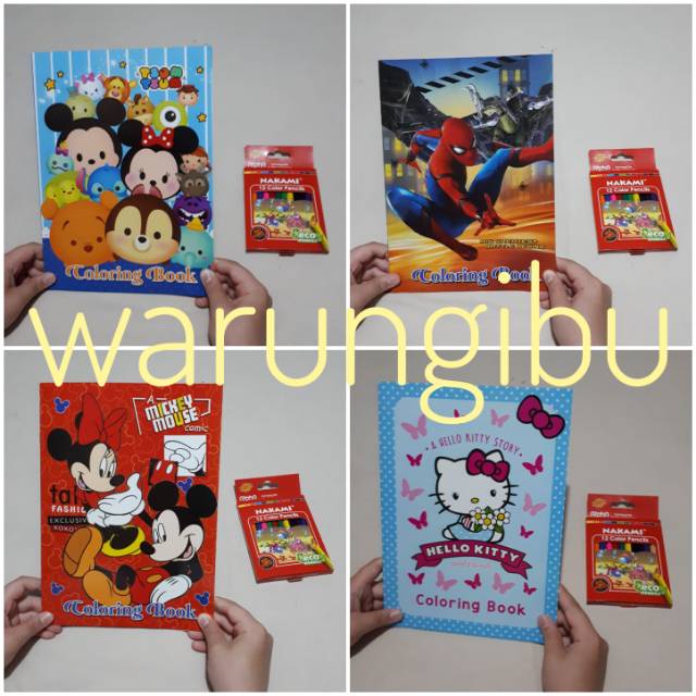 Paket Buku Keterampilan Mewarnai Karakter Kartun Set Pensil Warna