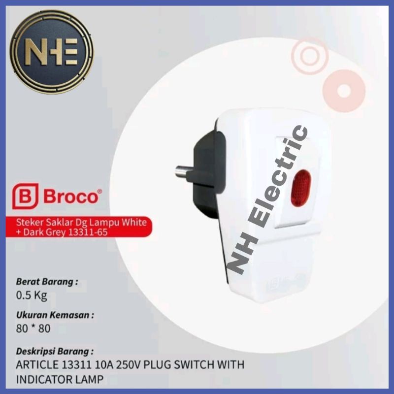 Steker Saklar Lampu On Off 13311 White Broco Plug Switch With Indicator Lamp Broco