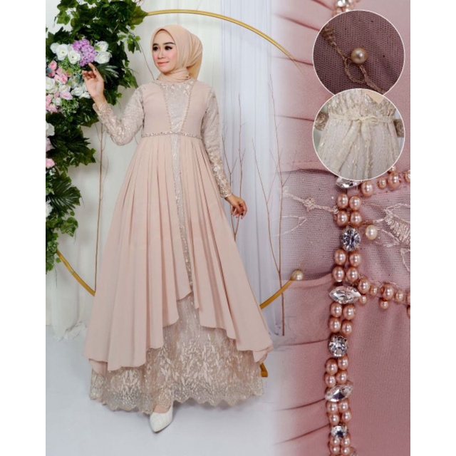 GAMIS DIANA // BAHAN TILLE BORDIR MUTIARA MIX CERUTY PLUS PAYET // By Jannah