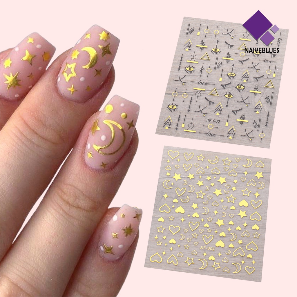 Naiveblue &gt; Stiker Kuku Motif Hati / Bintang / Bulan Untuk Dekorasi Nail Art / Manicure