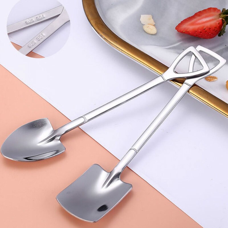 304 Stainless Steel Dessert Spoons Creative Retro Shovel Ice Cream Spoon Coffee Spoon Spade Watermelon Scoop Dinner Spoon