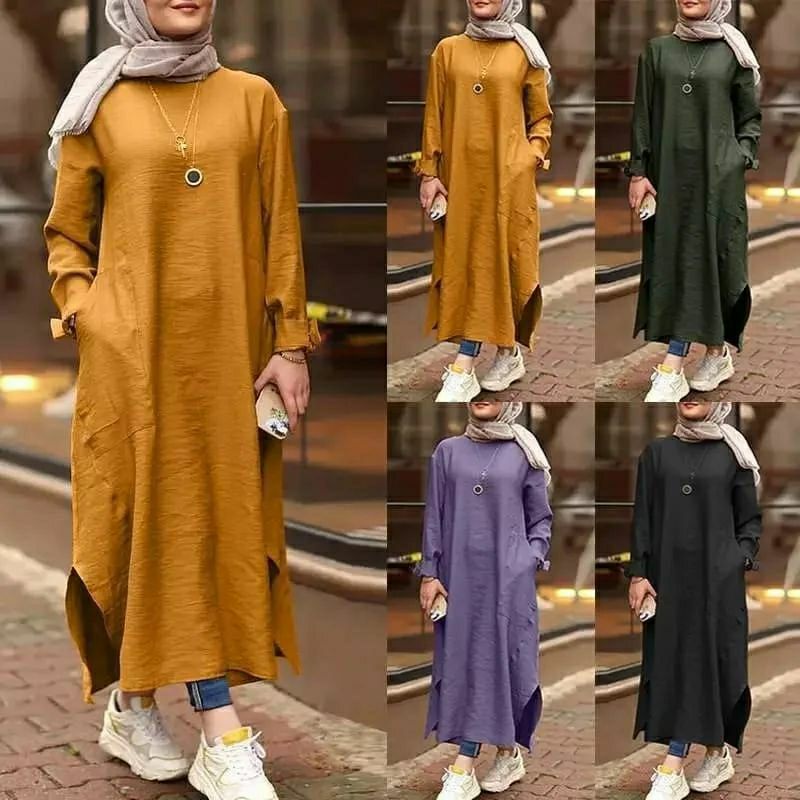 Vialin Midi Dress Linen Lengan Panjang LD 110