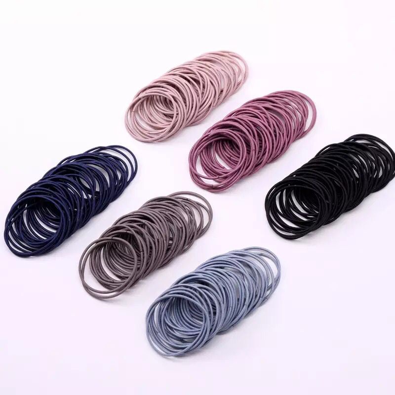 ENZ ® Ikat Rambut Karet Polos Elastis Gaya Korea / Karet Gelang / Kuciran Rambut Wanita 100 Pcs 1112