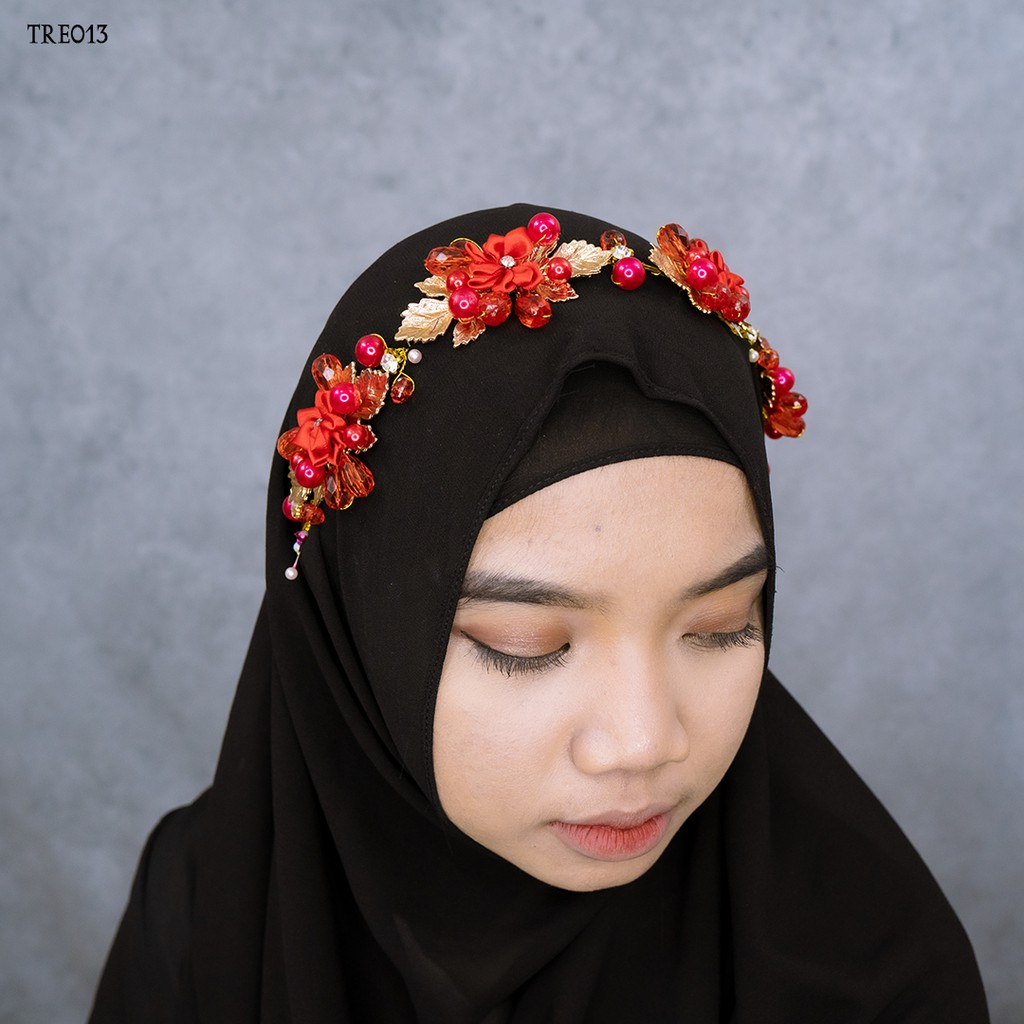 [SIAP KIRIM] SET TIARA HEADPIECE ASESORIS PERNIKAHAN BUNGA RED TRE013