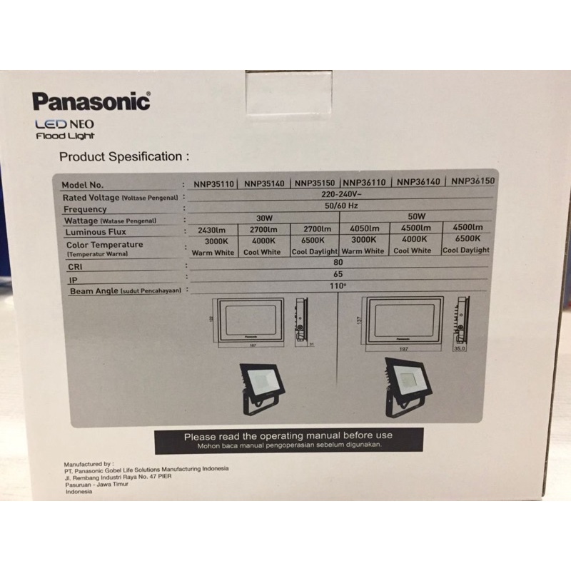 Panasonic lampu sorot Led 30W 30 Watt led Floodlight 30 W