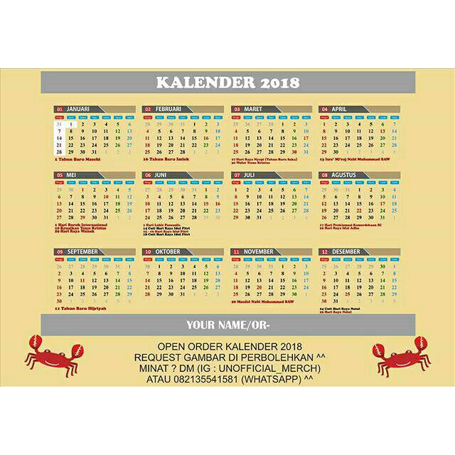 Kalender Gantung 2018 Custom