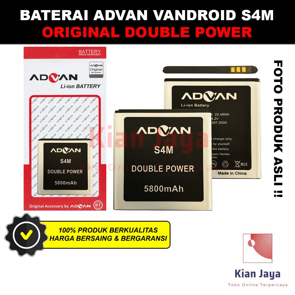 Baterai Advan S4M Original Double Power Batre Batrai Battery Hp Ori