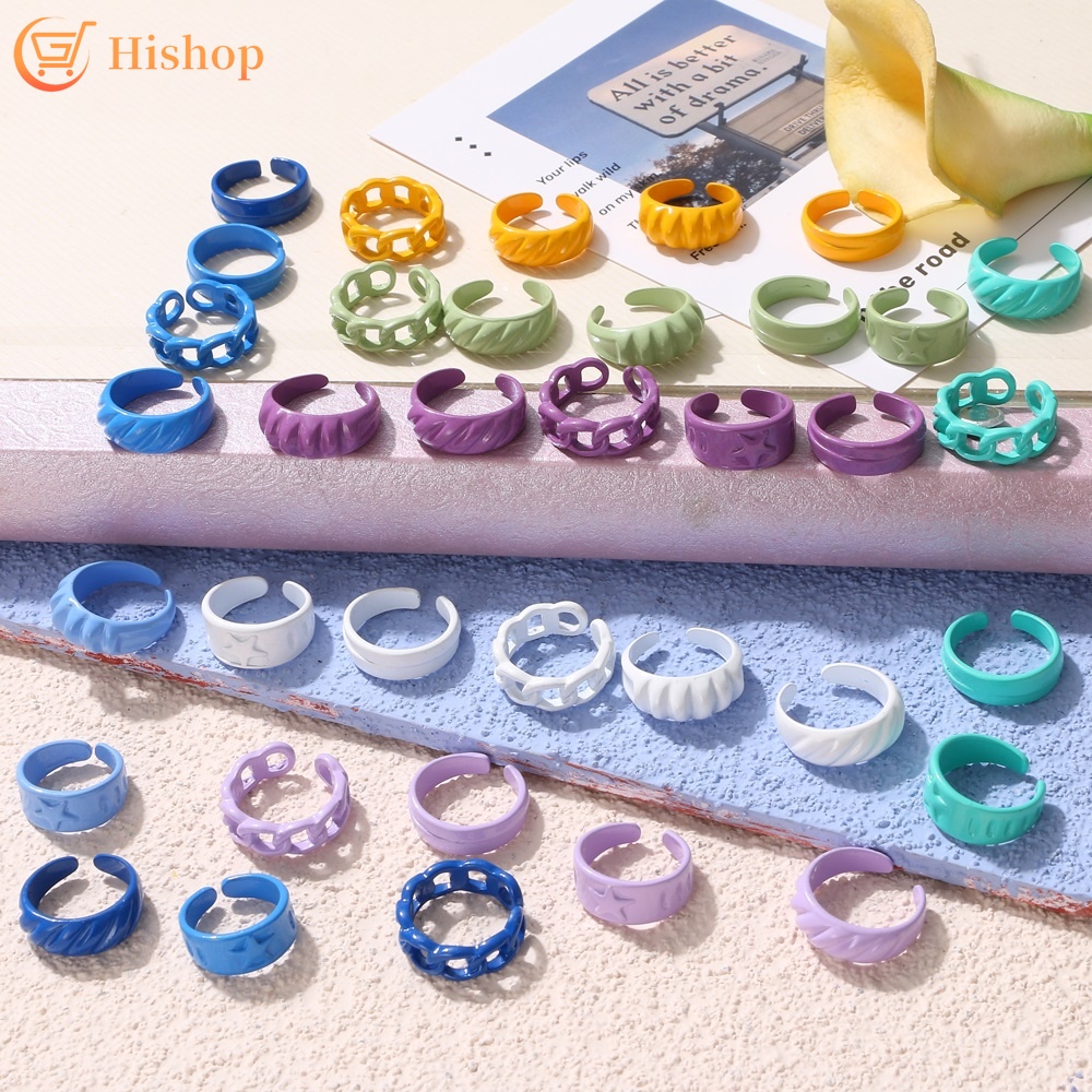 Cincin Bentuk Irregular Warna-Warni Bahan Resin Adjustable Untuk Wanita