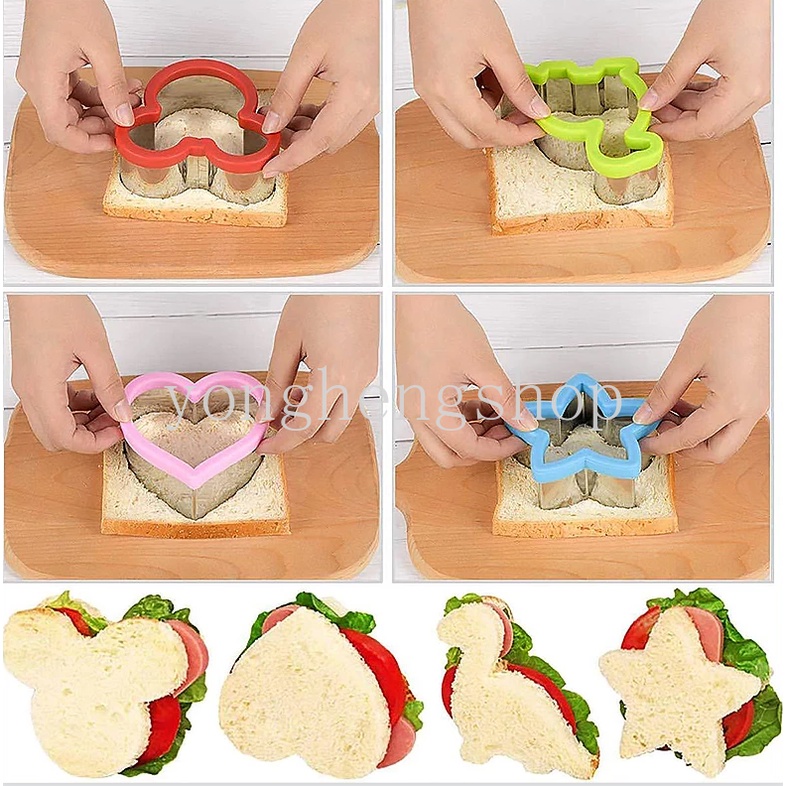 Cetakan Pemotong Sandwich Bentuk Kartun Dinosaurus Bintang Hati Bahan Stainless Steel Untuk Anak