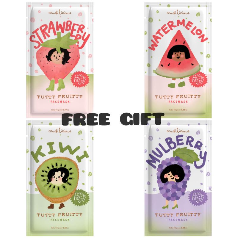 (FREE GIFT ) Masker Crushlicious Minisize, Fullsize, tutty fruitty crushlicious facemask 25gr 60gr cleansing bright mask, deep pore acne mask