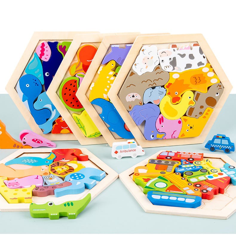 Puzzle 3D Kayu Hexagon - 3D Puzzle Kayu Anak - Puzzle wooden - Mainan Puzzle Anak Murah - Puzzle cocokkan bentuk kayu - hadiah ulang tahun - kado ultah unik