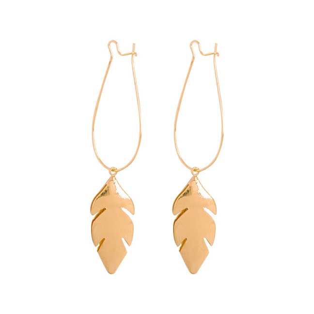 LRC Anting Tusuk Fashion Golden Leaves Alloy Leaf Butterfly Stud Earrings F70072