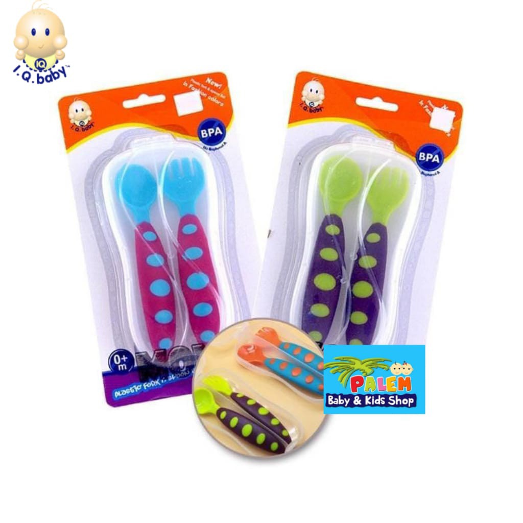 Iq Baby Plastic Fork &amp; Spoon Set in Case Sendok Makan 119