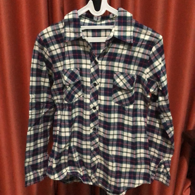 KEMEJA WANITA - KOTAK UNGU PUTIH