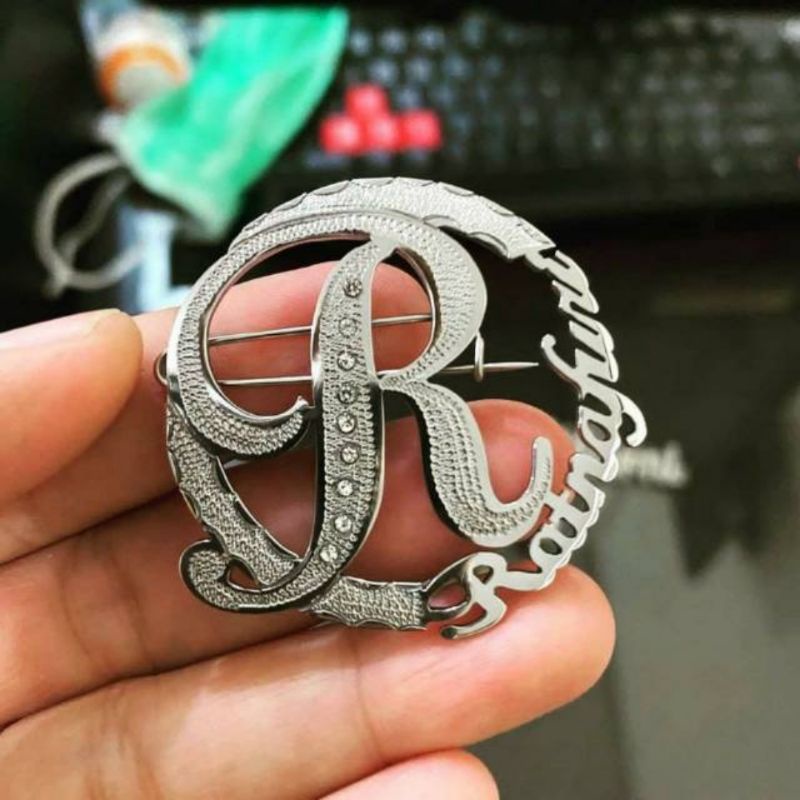 BROS HURUF NAMA LAPIS EMAS /BROS PIN CUSTOM /BROS PIN TEMPAH NAMA UKIR NAMA-2