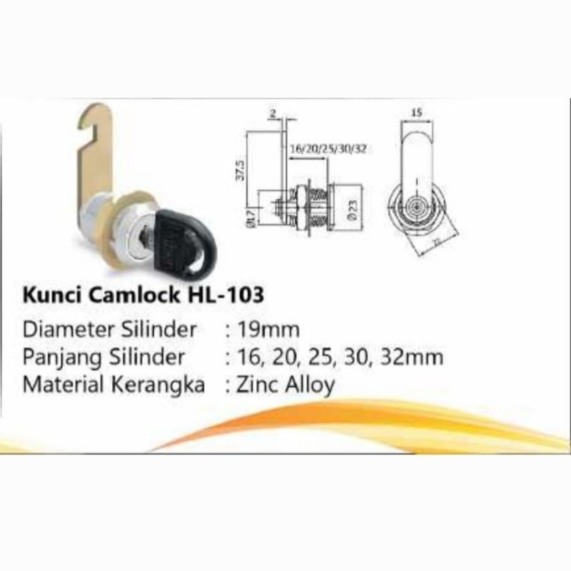 Kunci Laci / Kunci Lemari HUBEN Camlock 103-20MM