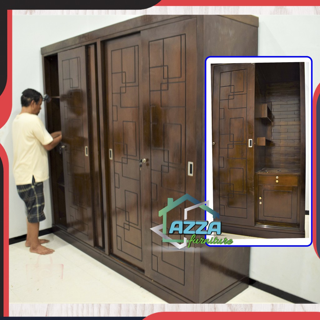 lemari 4 pintu minimalis sliding kayu jati kombinasi meja rias furniture kamar tidur mebel jepara